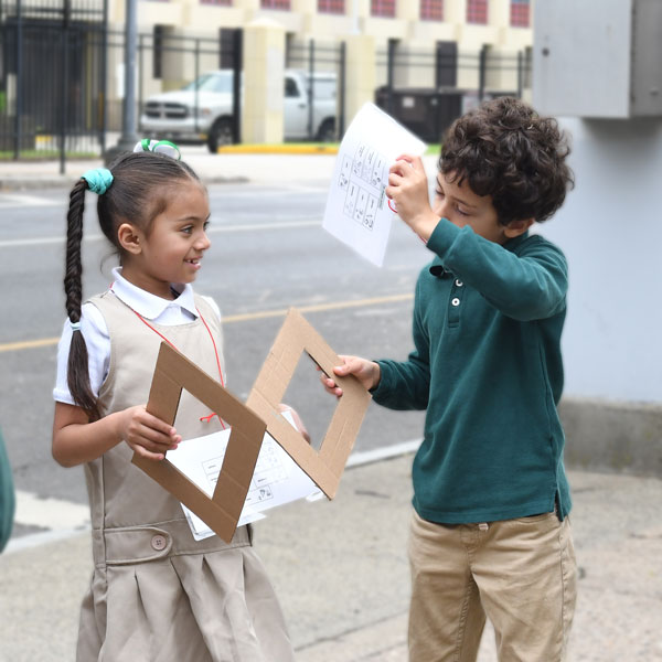 Students outside learning geometry